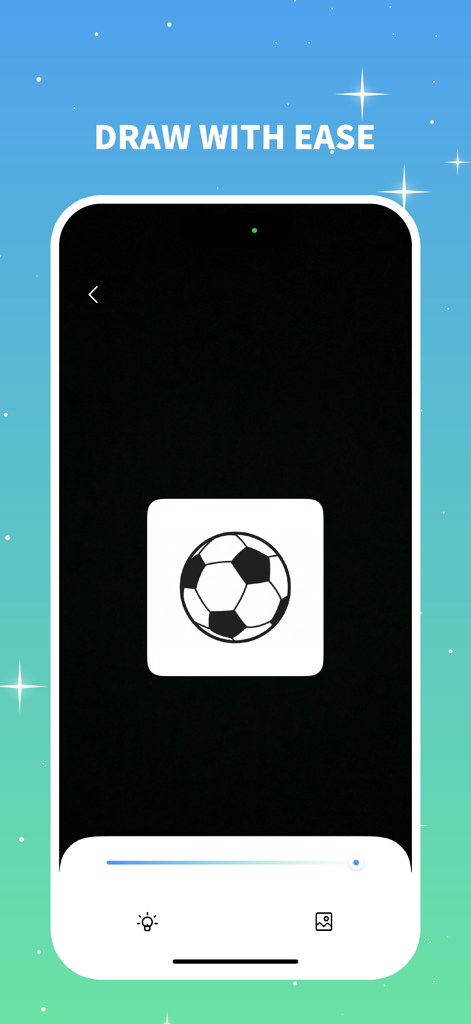 SketchLens: AR Draw - SketchLens app interface showing a soccer ball stencil for easy AR tracing and drawing