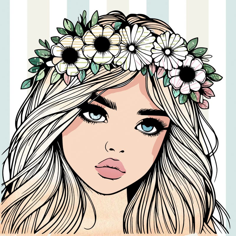 realistic girl with flowers crown