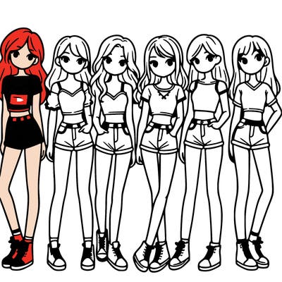 a group of girls wearing crop tops and shorts