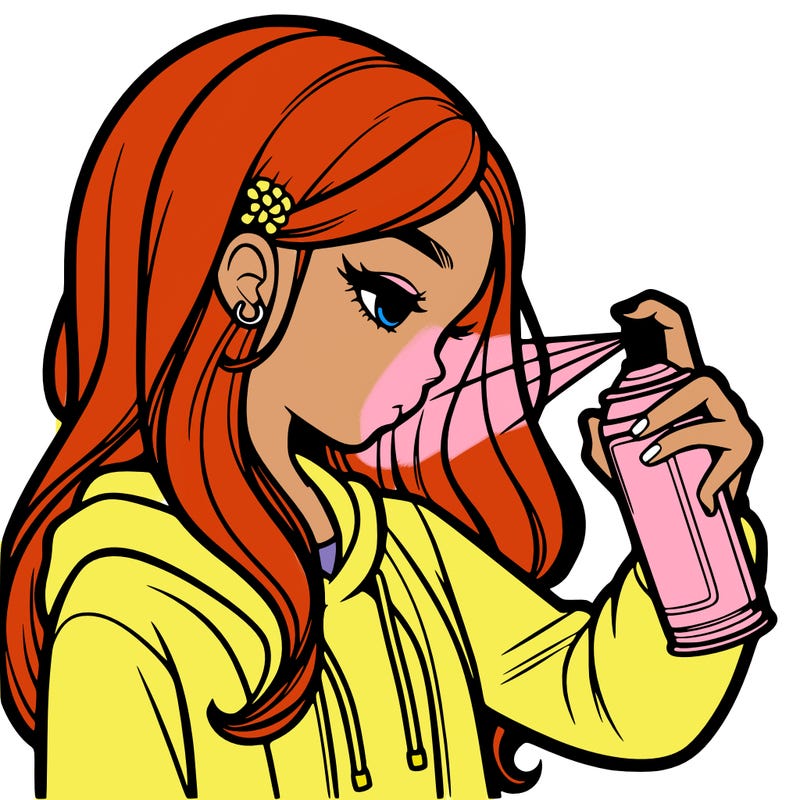 a realistic girl spray painting
