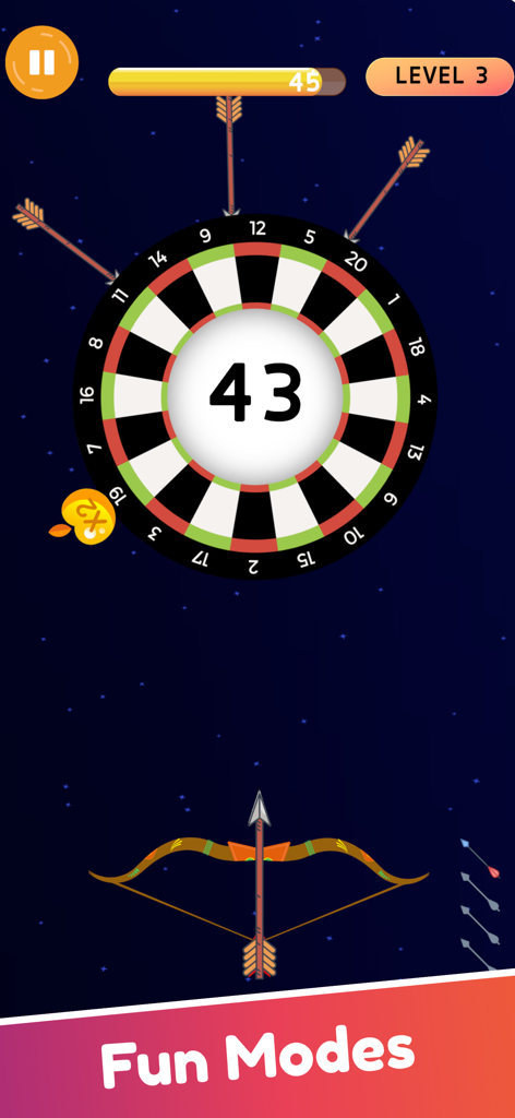 Twisty Arrow Game and Archery - Twisty Arrow archery gameplay showing a bow and a spinning target wheel