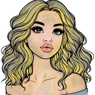 realistic girl with wavy hair and lips