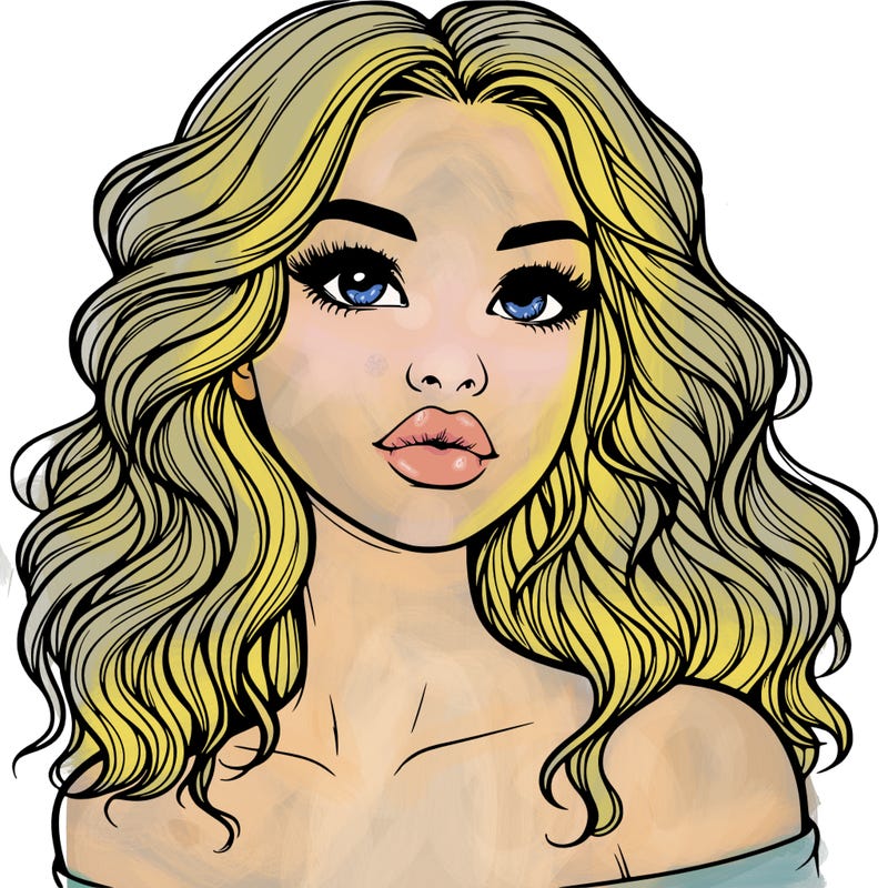 realistic girl with wavy hair and lips
