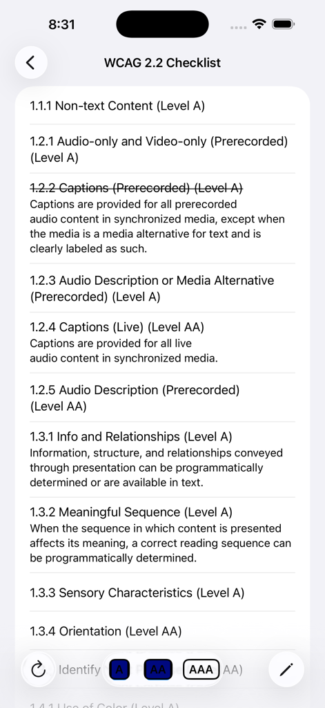 a11yTools - Web Accessibility - WCAG 2.2 checklist within the a11yTools web accessibility app