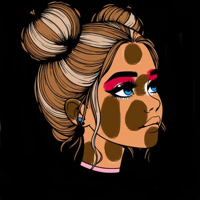 realistic girl with buns on the top of her head