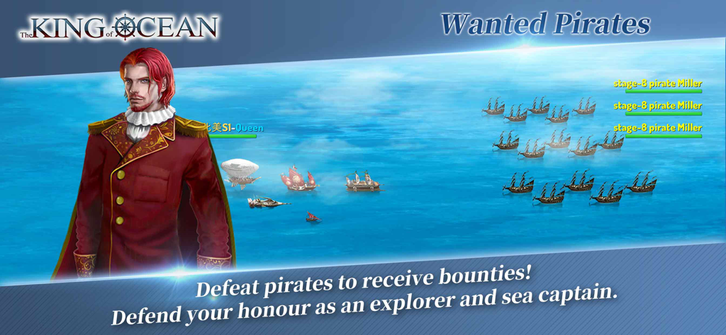 The King Of Ocean - 海賊船団を前に海上に立つ赤い制服の船乗り