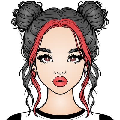 realistic girl with two buns in hair and lips