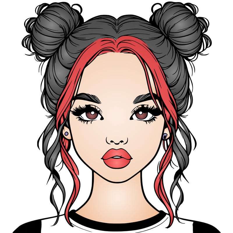 realistic girl with two buns in hair and lips