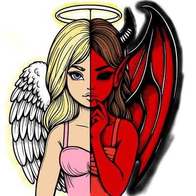 realistic angel half demon