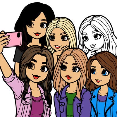 group of girls taking a selfie