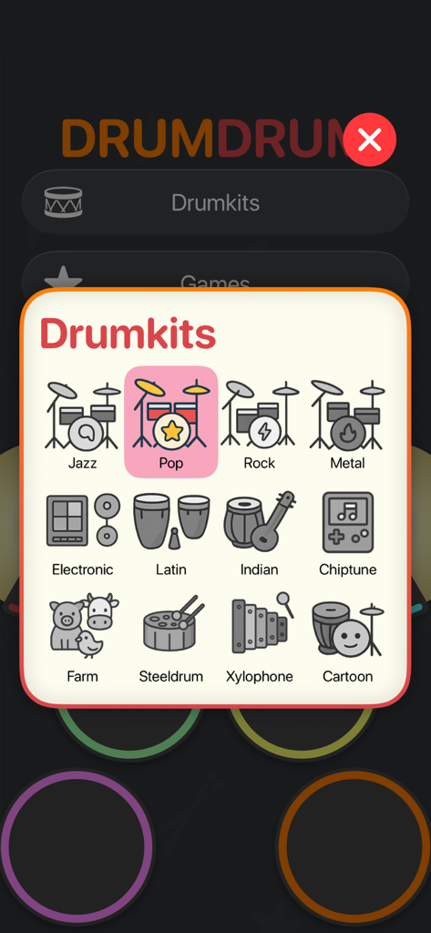 DrumDrum - Drums for kids - Selection of various drum kits in the DrumDrum kids app