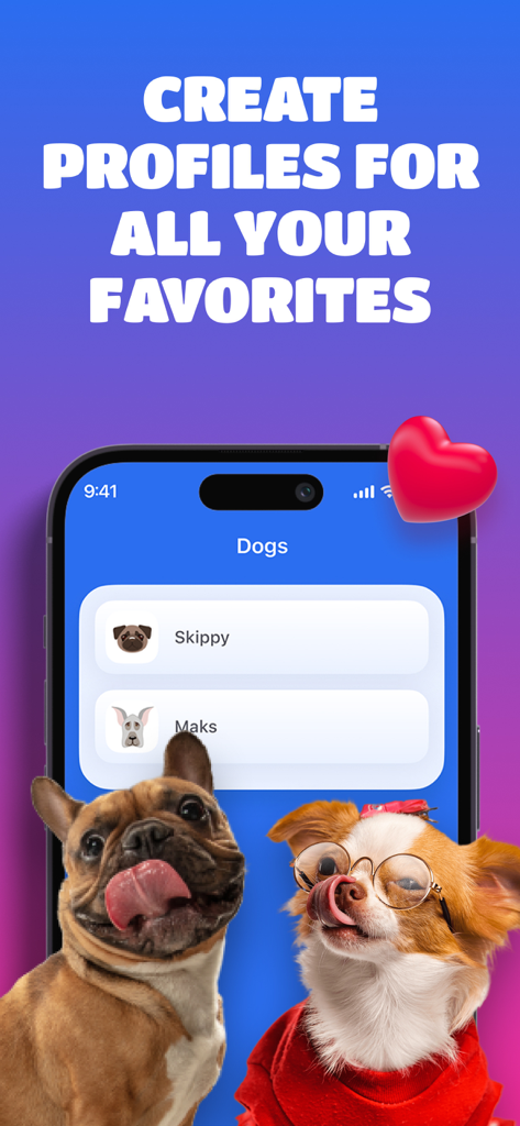Dog Training – game for dogs - Screenshot of the Dog Training app showing a screen to create and manage multiple pet profiles