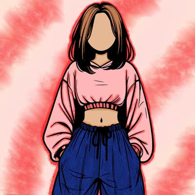 realistic girl faceless with baggy pants and a crop top