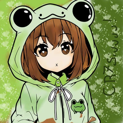 an anime girl wearing a frog hoodie