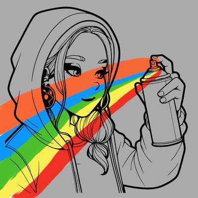 a realistic girl, spray painting