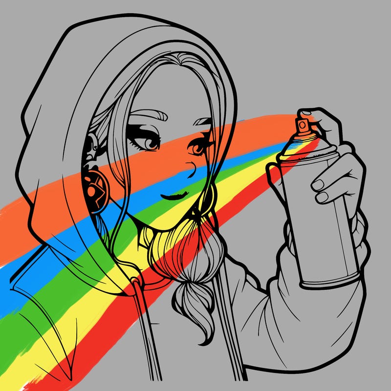 a realistic girl, spray painting