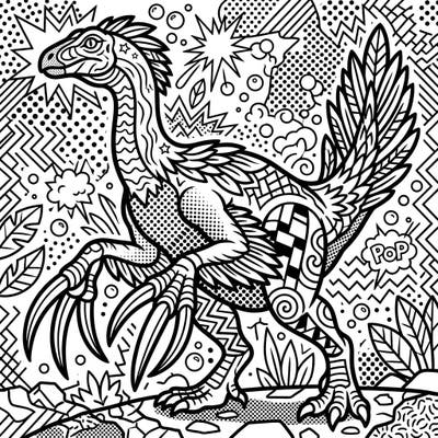 Dive into the prehistoric world with a vibrant Pop Art twist! This unique coloring page features a fascinating Therizinosaurus, ready for your artistic touch.