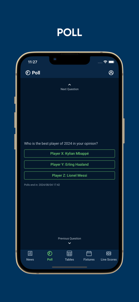Tela do aplicativo Fut360 mostrando uma enquete para votar no melhor jogador de futebol de 2024