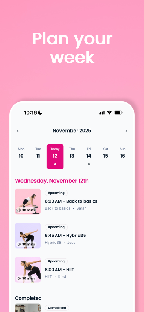 Move it Mama - Weekly workout schedule and planner in the Move it Mama fitness app