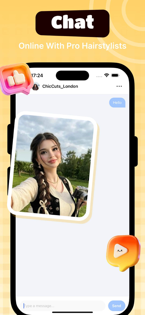 Peko - Video - Interfaz de chat de la aplicación Peko que muestra una conversación con un estilista profesional