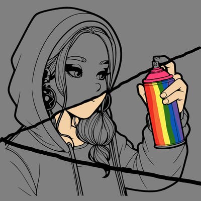 a realistic girl, spray painting