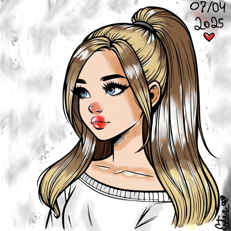 realistic girl with a high ponytail