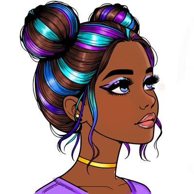 realistic girl with buns on the top of her head