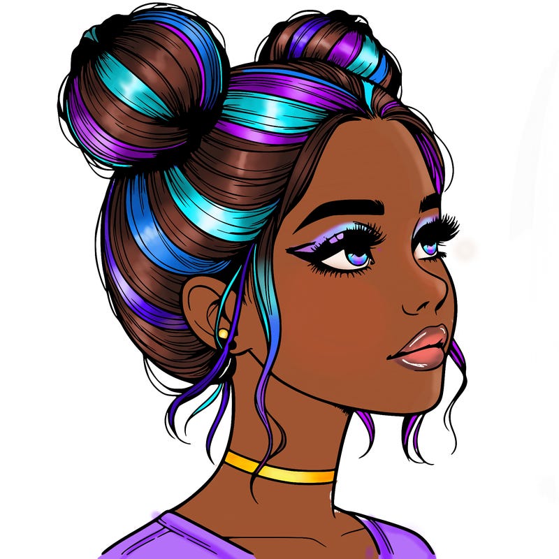 realistic girl with buns on the top of her head