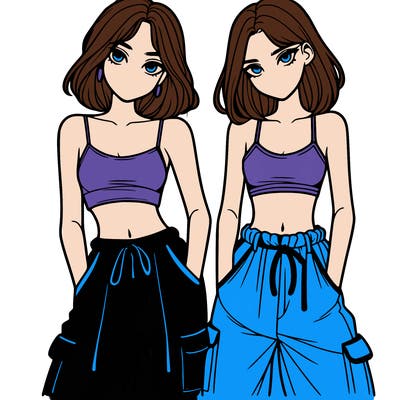 two girls with crop top with baggy pants