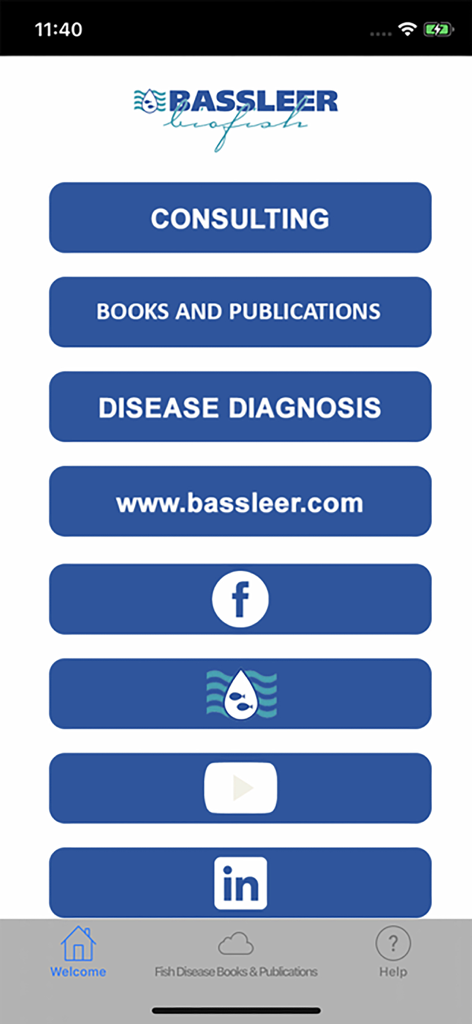 Fish Doctor - Pantalla de inicio de la aplicación Fish Doctor mostrando botones para consulta y diagnóstico de enfermedades de peces