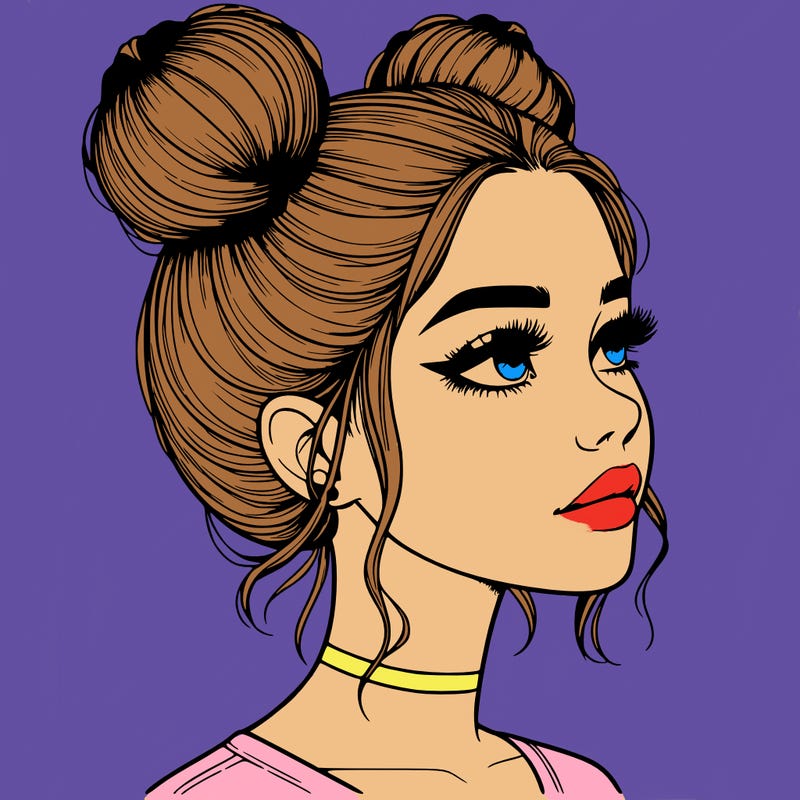 realistic girl with buns on the top of her head