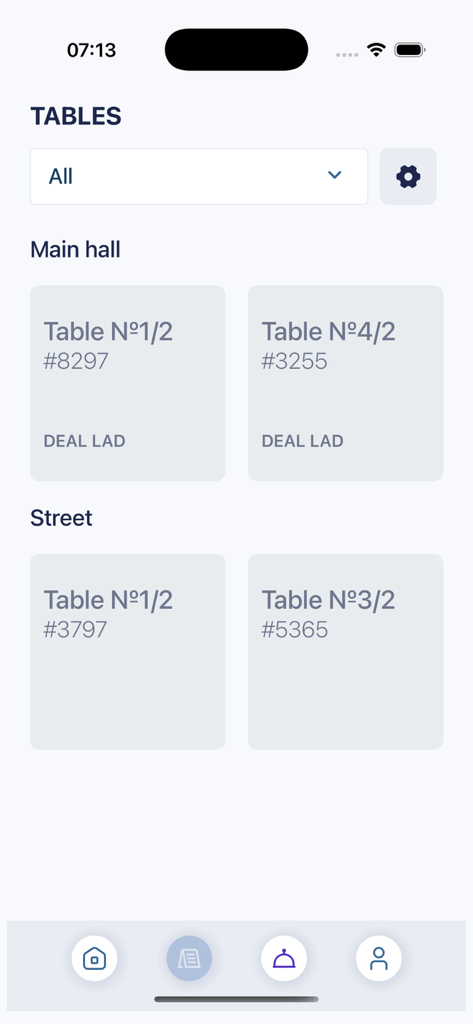 Quick Touch Waiter - Quick Touch Waiter mobile app interface displaying restaurant table layouts for main hall and street sections