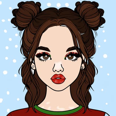 realistic girl with two buns in hair and lips