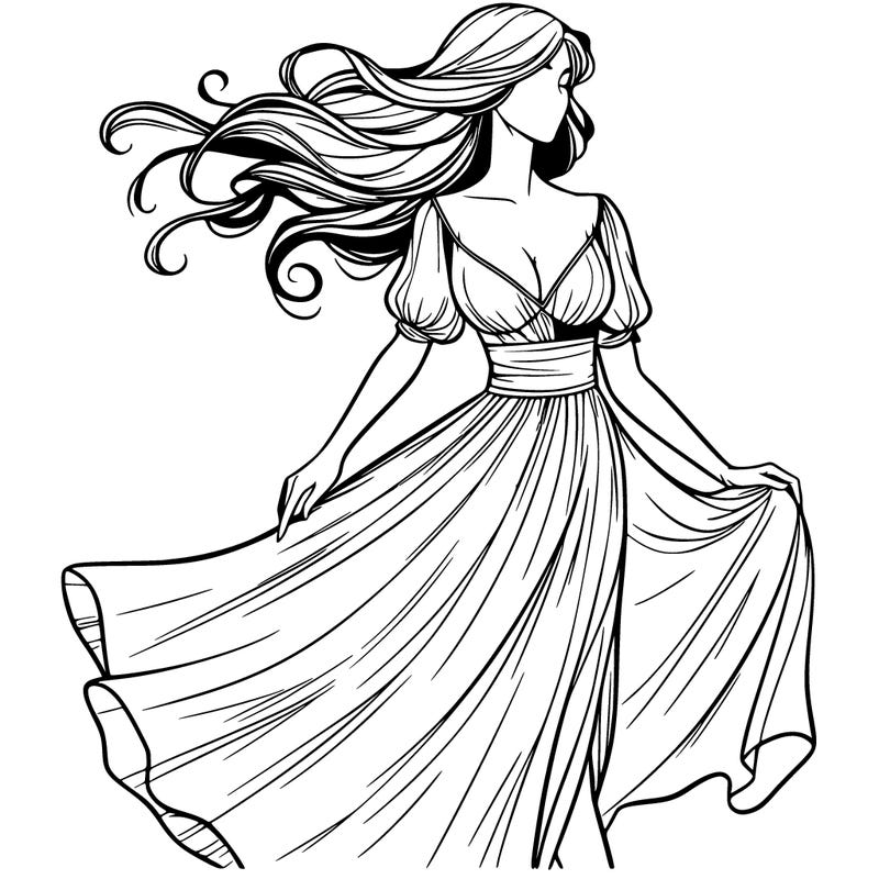 realistic woman in a dress flowing in the wind