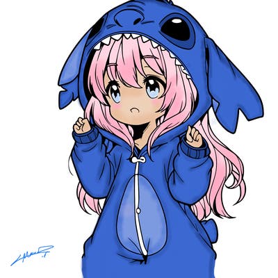anime girl in a stitch onsie