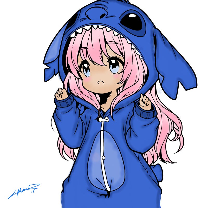 anime girl in a stitch onsie
