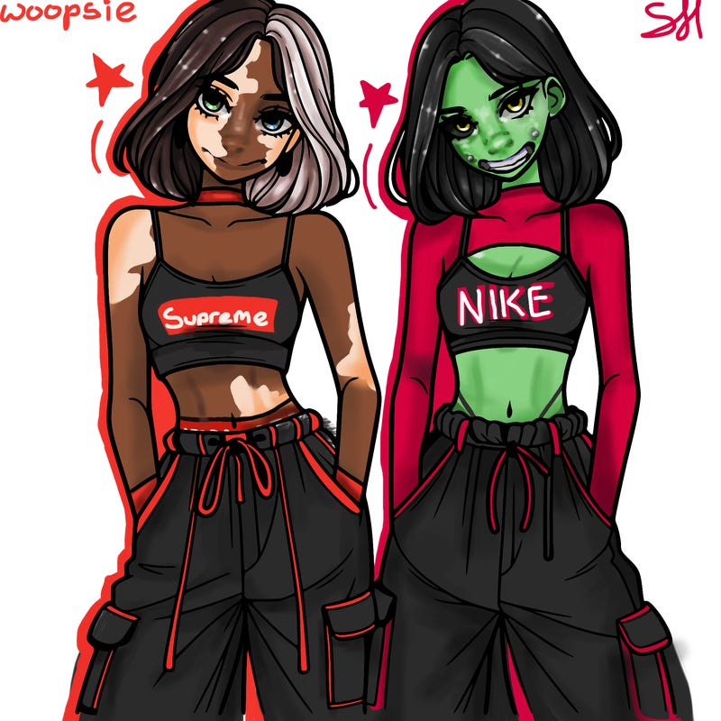 two girls with crop top with baggy pants