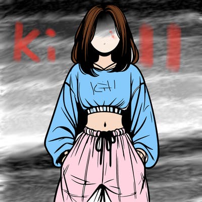 realistic girl faceless with baggy pants and a crop top