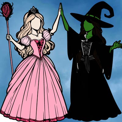 detailed realistic split of a princess and a witch