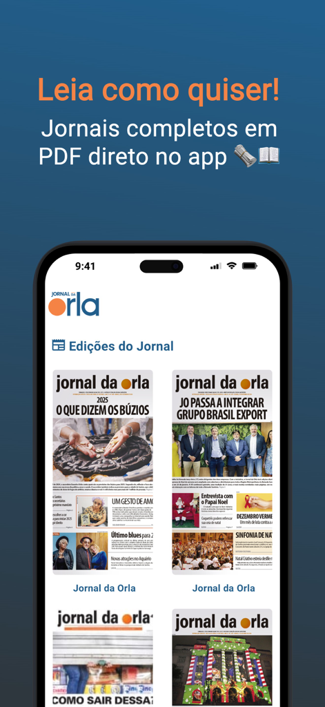 Jornal da Orla - Jornal da Orlaアプリでデジタル新聞版を表示するモバイル画面