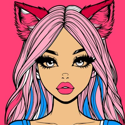 realistic girl with fox ears and realistic lips
