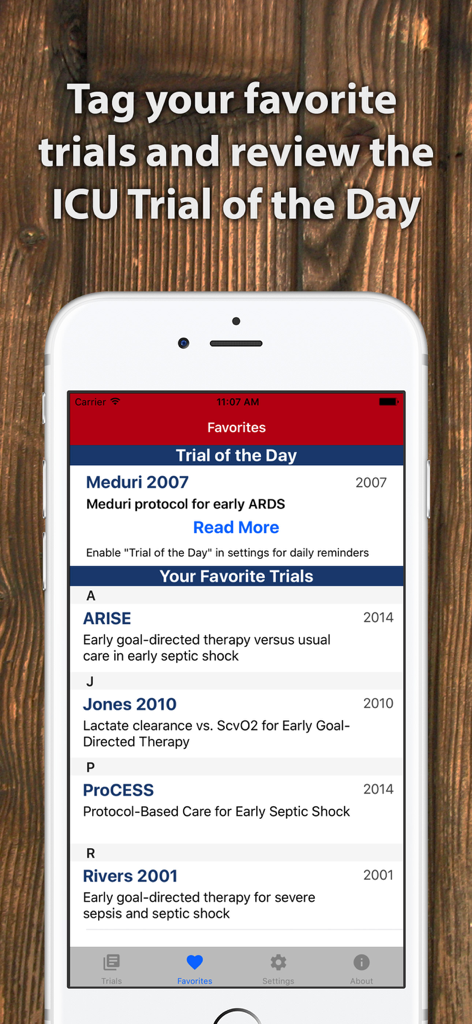 ICU Trials by ClinCalc - ICU Trials App zeigt bevorzugte klinische Studien und die Studie des Tages an.