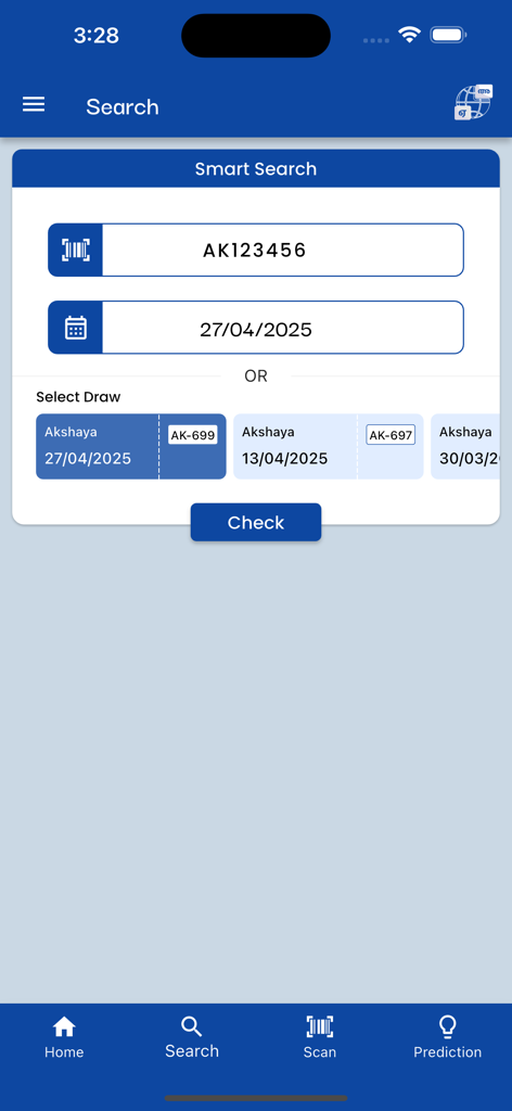 Ponkudam : live lottery result - Smart search interface of Ponkudam app for checking Kerala lottery results by ticket number and date