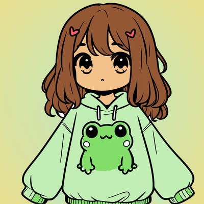 girl wearing frogging sweatshirt