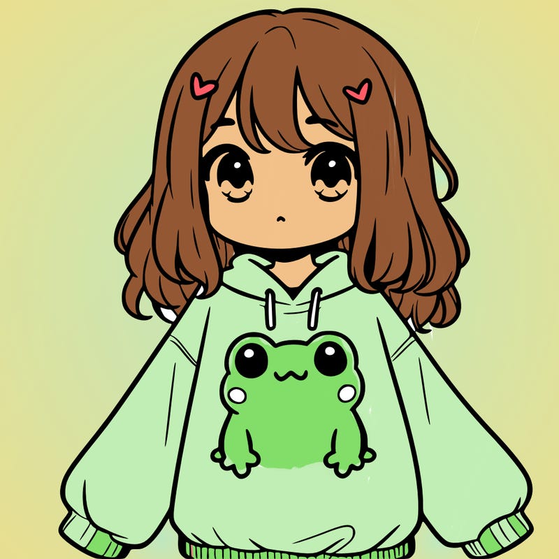 girl wearing frogging sweatshirt