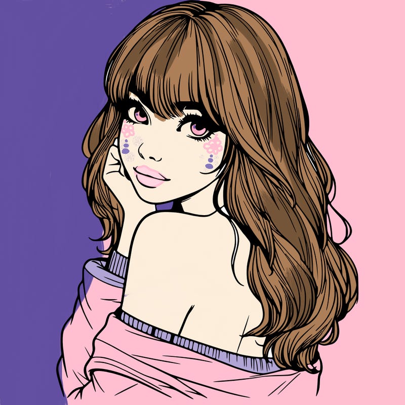 realistic girl with bangs looking over her shoulder