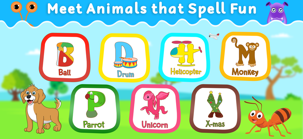 Endless Alphabet ABC App Kids - Interactive alphabet cards with letters and animals for kids learning