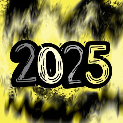 one line scrawled numbers sketch design “2025”