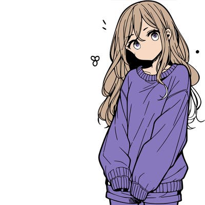 manga teen girl  in a sweater and baggy pants