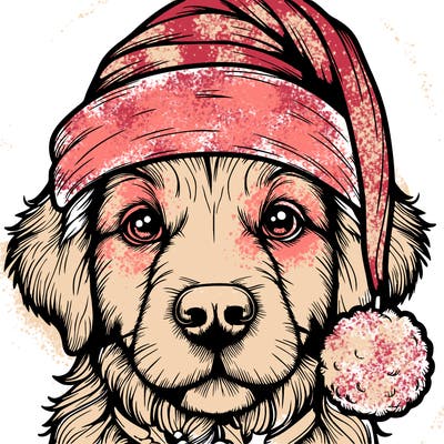 realistic dog with a christmas hat